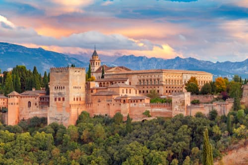 The Alhambra Palace in Spain and the beautiful sky