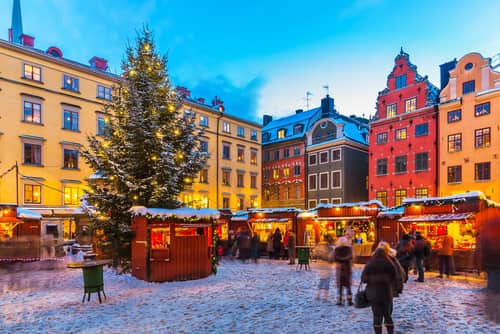 スウェーデンのストックホルムにあるガムラ・スタンの冬景色