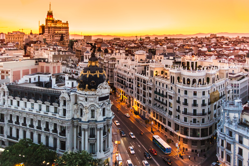 Aerial view of the streets of Madrid, Spain