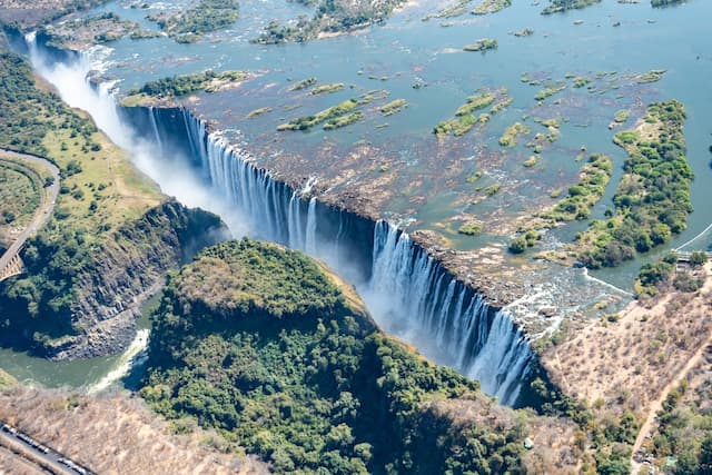 ジンバブエのビクトリアフォールズの航空写真