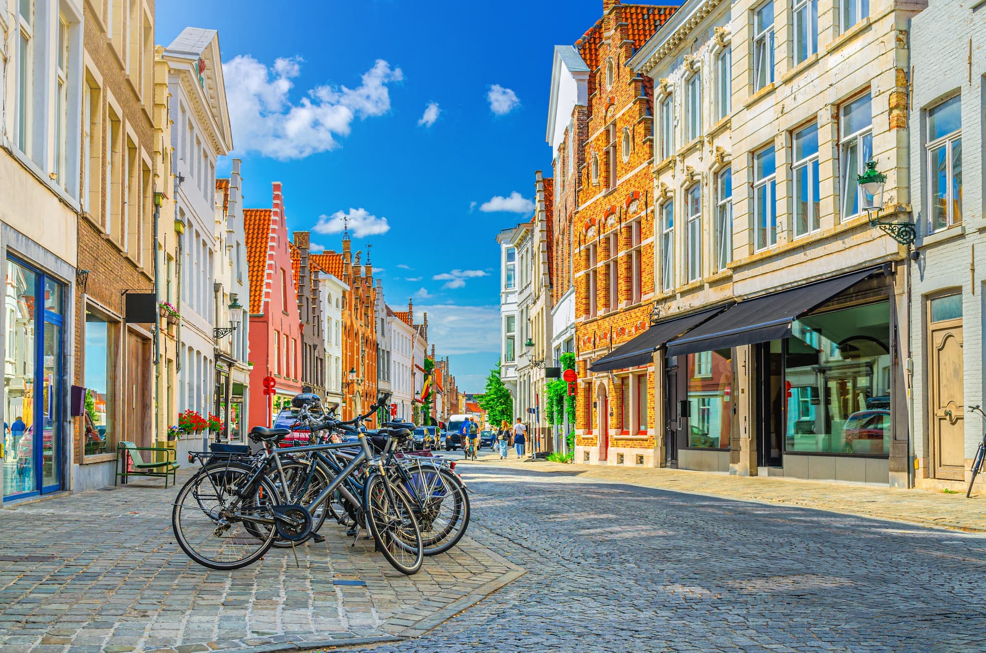 Brugge city historical center with bikes, Belgium